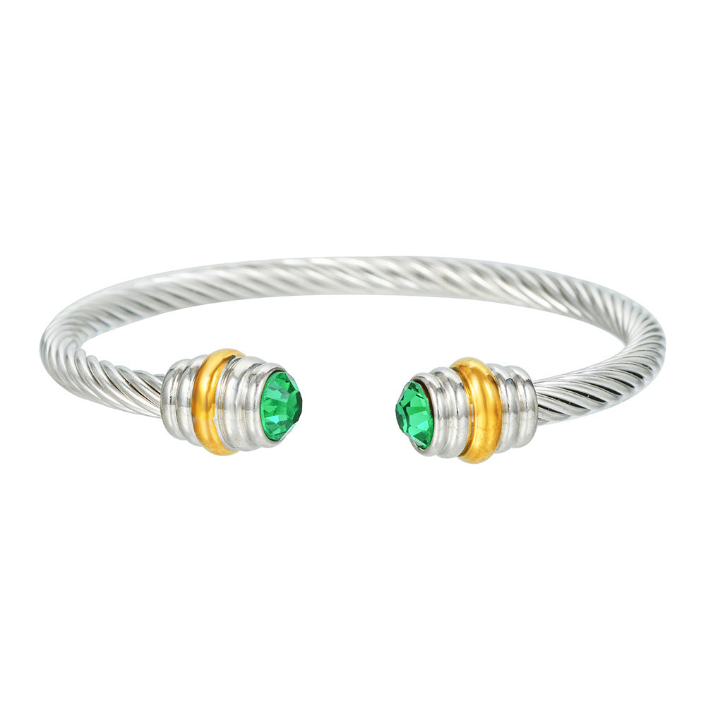 Fashion Two-Tone Geometric Round Twisted Rope Cuff Bracelet Titanium Steel Adjustable Open Bangle for Women and Men