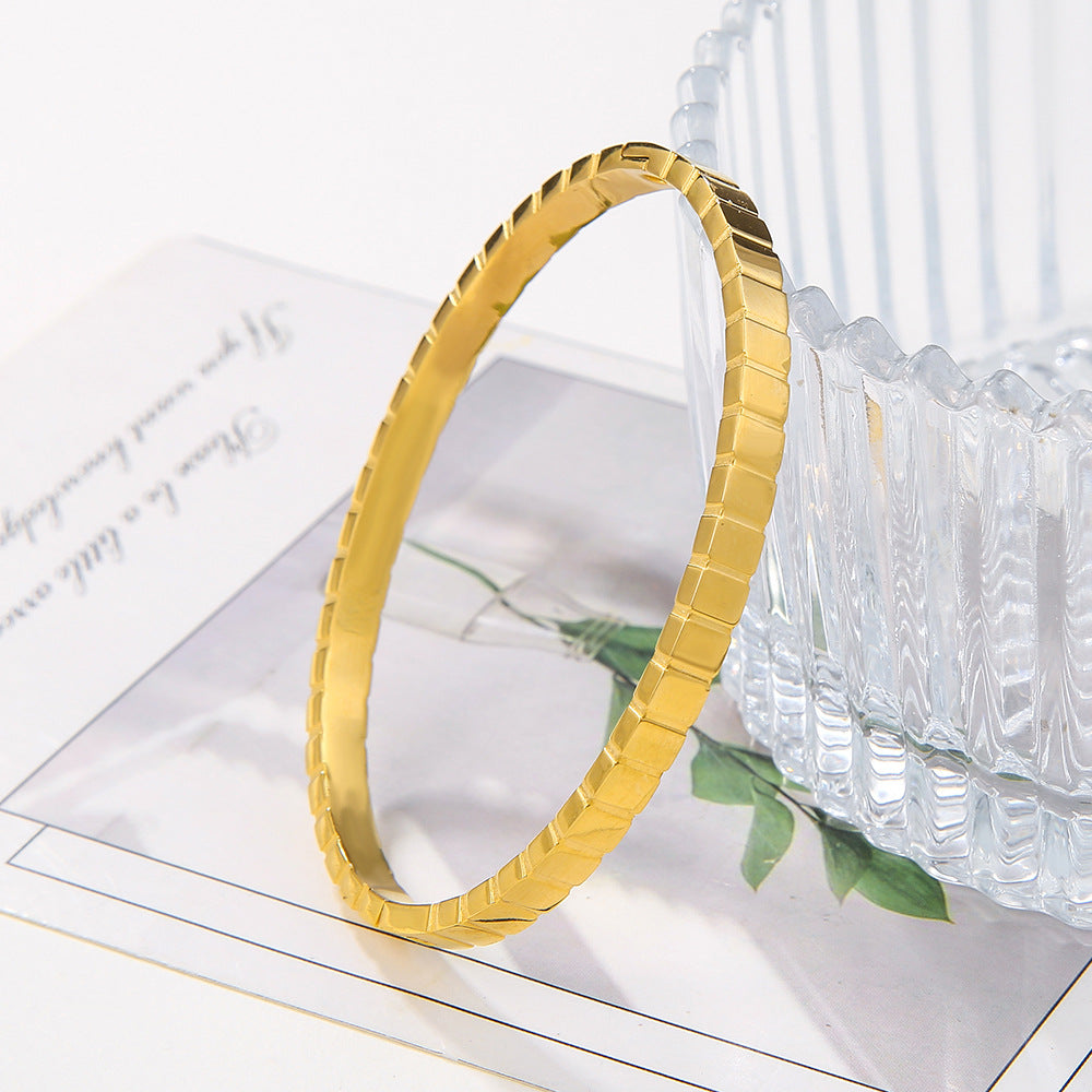 Minimalist Luxury 18K Gold Plated Geometric Round Titanium Steel Bangle