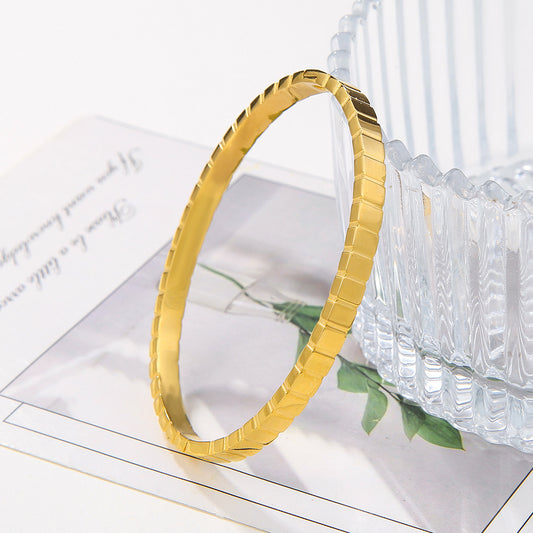 Minimalist Luxury 18K Gold Plated Geometric Round Titanium Steel Bangle