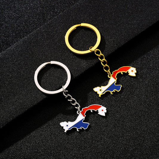 Vintage Ethnic Style Enamel Panama Pendant Keychain in Titanium Steel