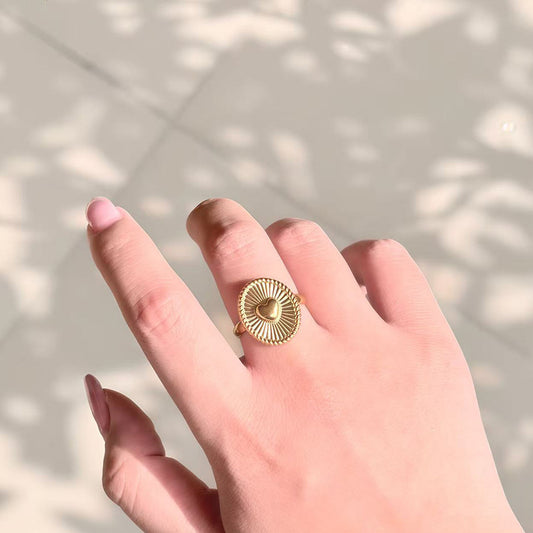 Anillo Abierto Bañado en Acero Inoxidable con Corazón Geométrico Minimalista para Mujer