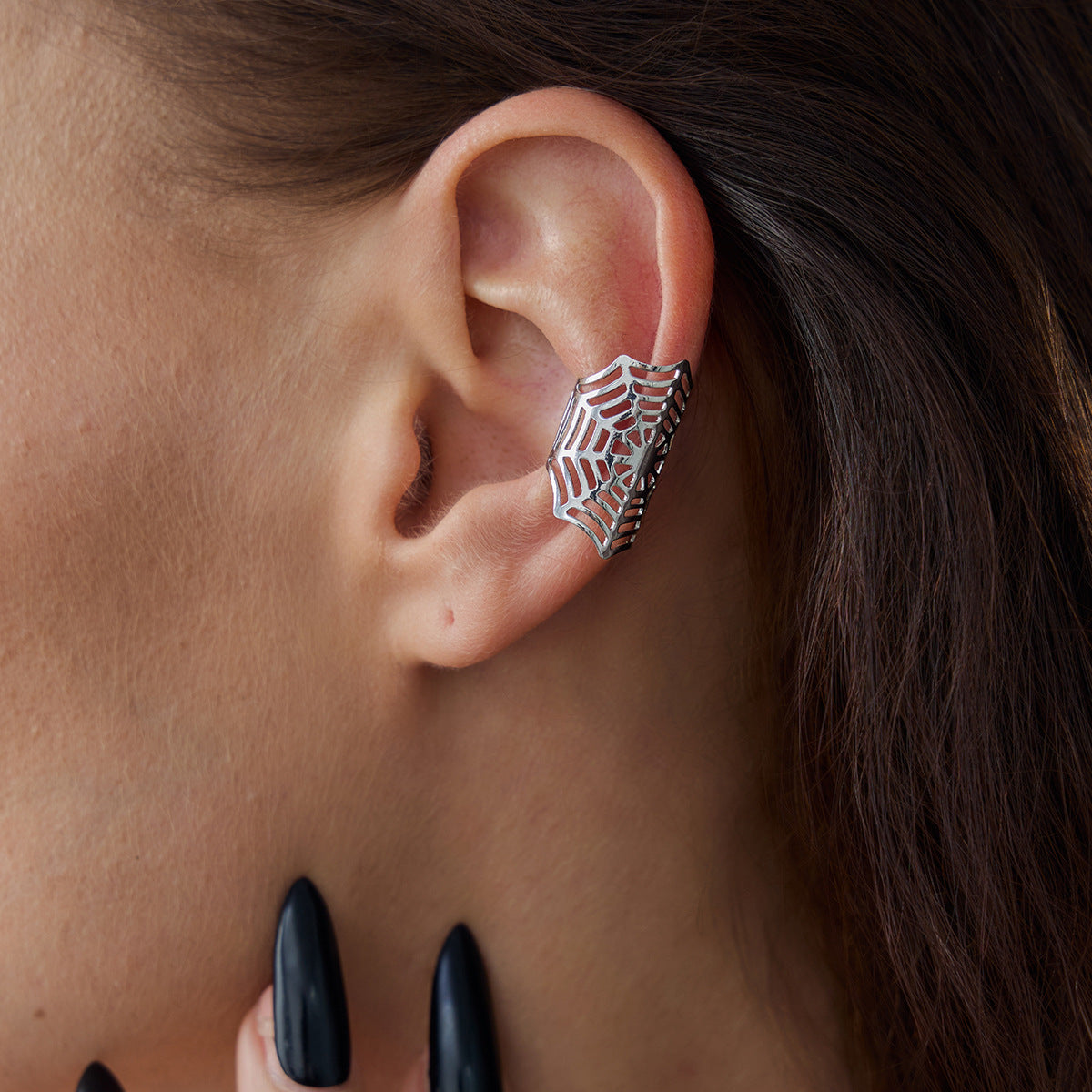 Gothic Plated Iron Geometric Spider Web Ear Cuff for Women
