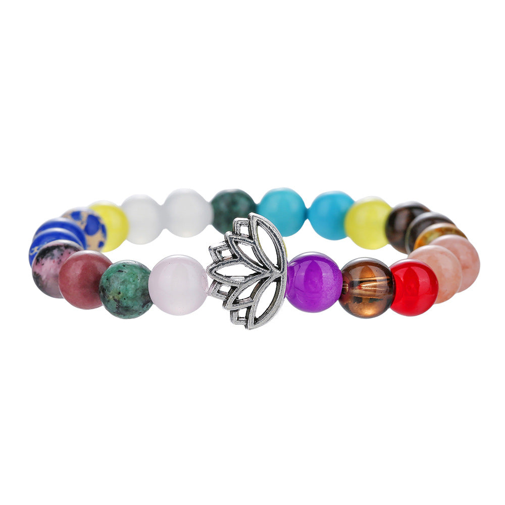 Lotus Beaded Bracelet with Tiger Eye Turquoise Agate and Volcanic Stone for Unisex