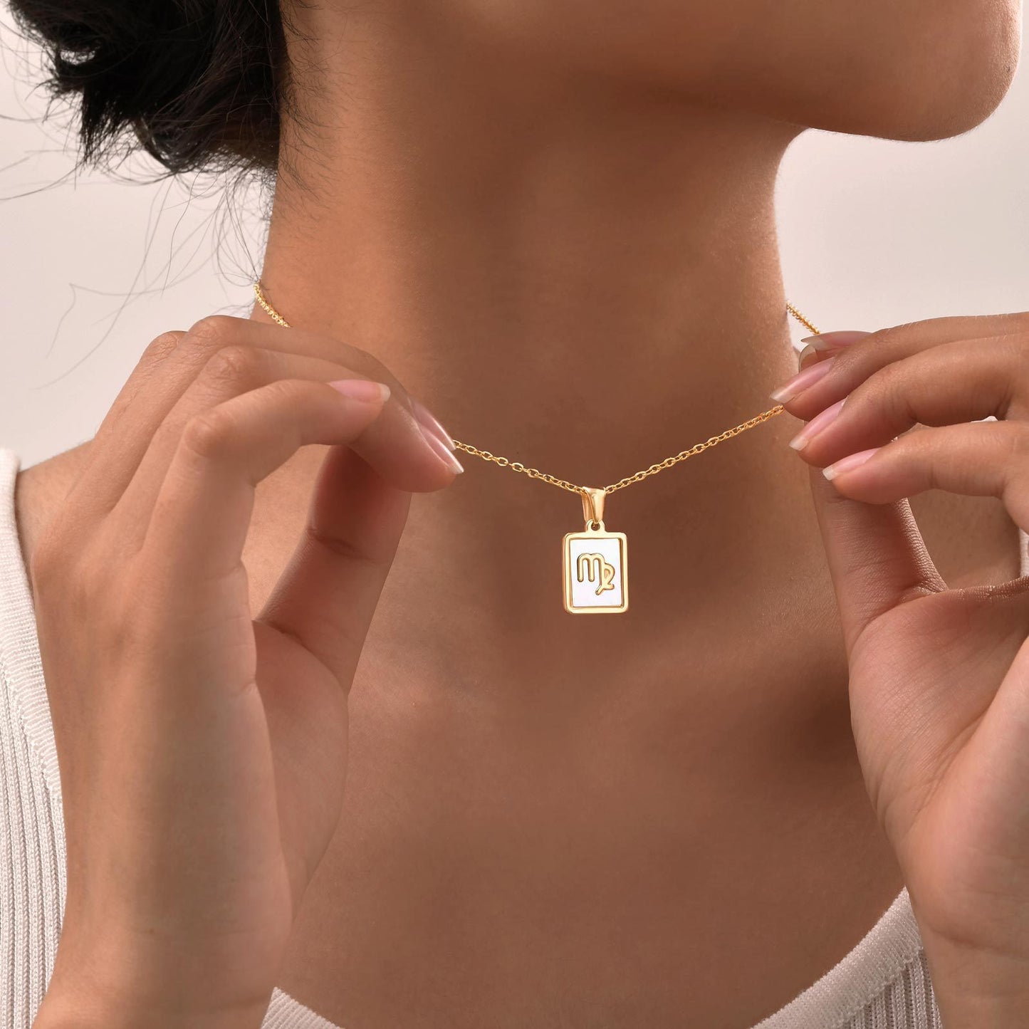 Collana con Pendente Guscio Zodiacale Minimalista da Donna in Acciaio al Titanio con Finitura Placcata su Catena a Croce