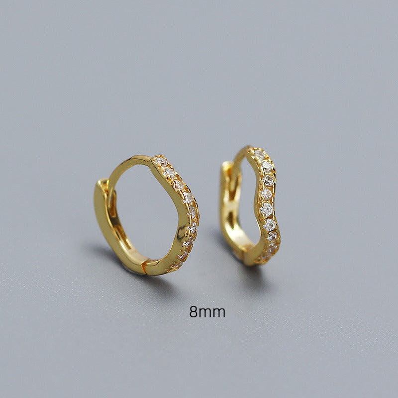 Minimalist Wave-Shaped S925 Sterling Silver Stud Earrings with Rhinestone Inlay for Women