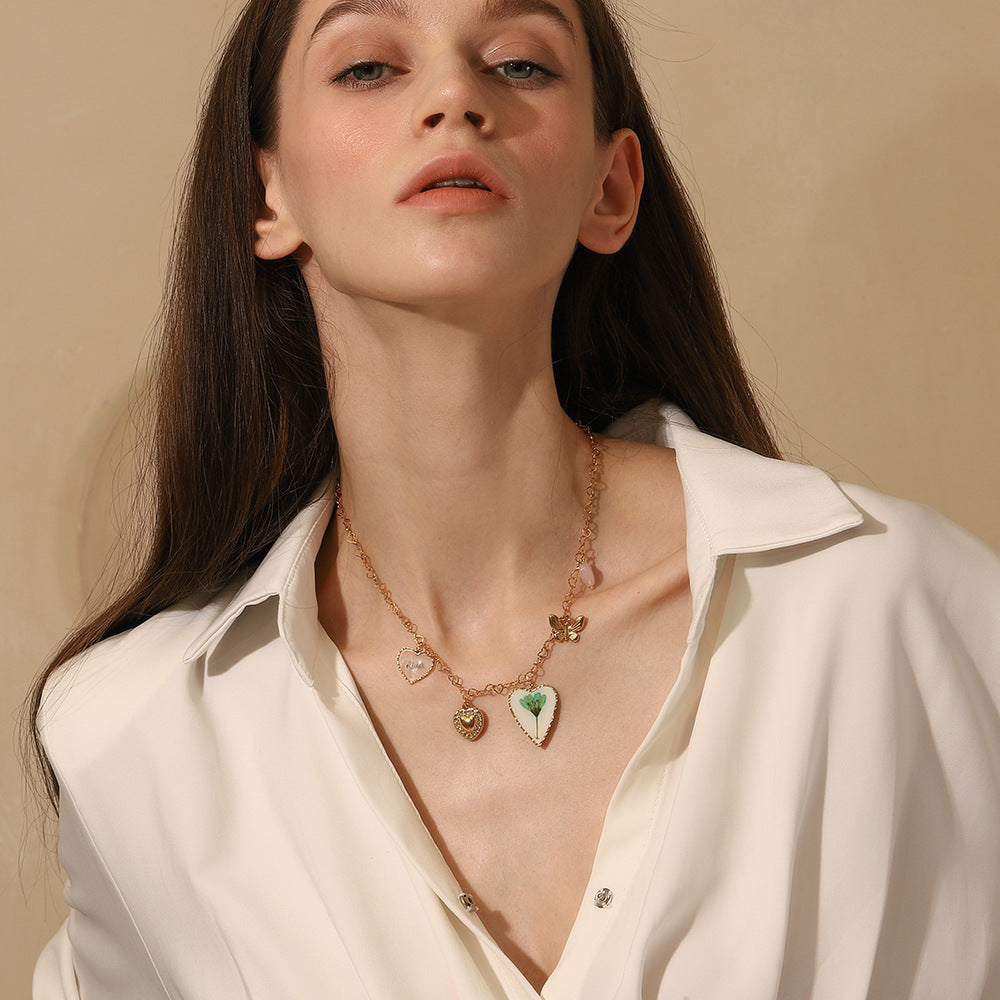 Fashionable Heart-Shaped Stainless Steel Pendant Necklace with 18K Gold Plating for Women
