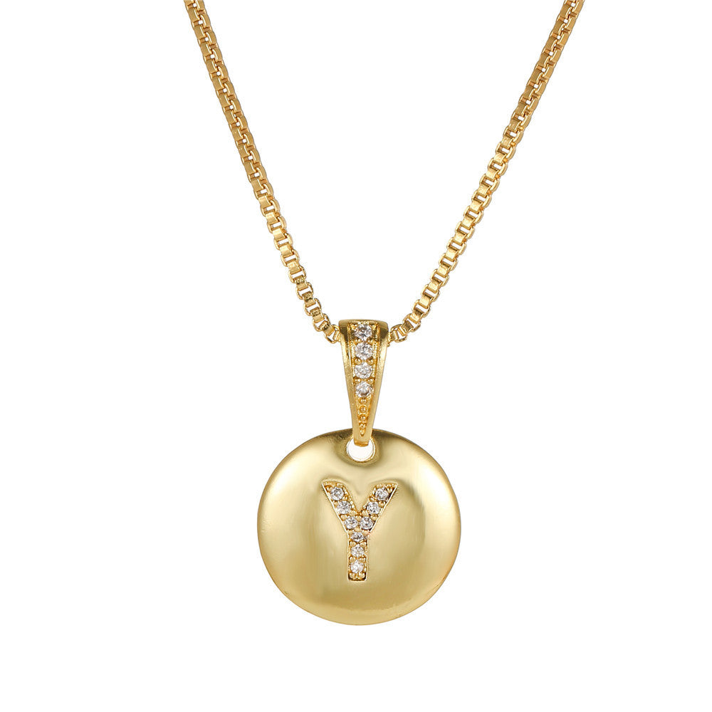 Vintage Sweet Geometric Letter Brass Inlay Cubic Zirconia Necklace Box Chain for Women
