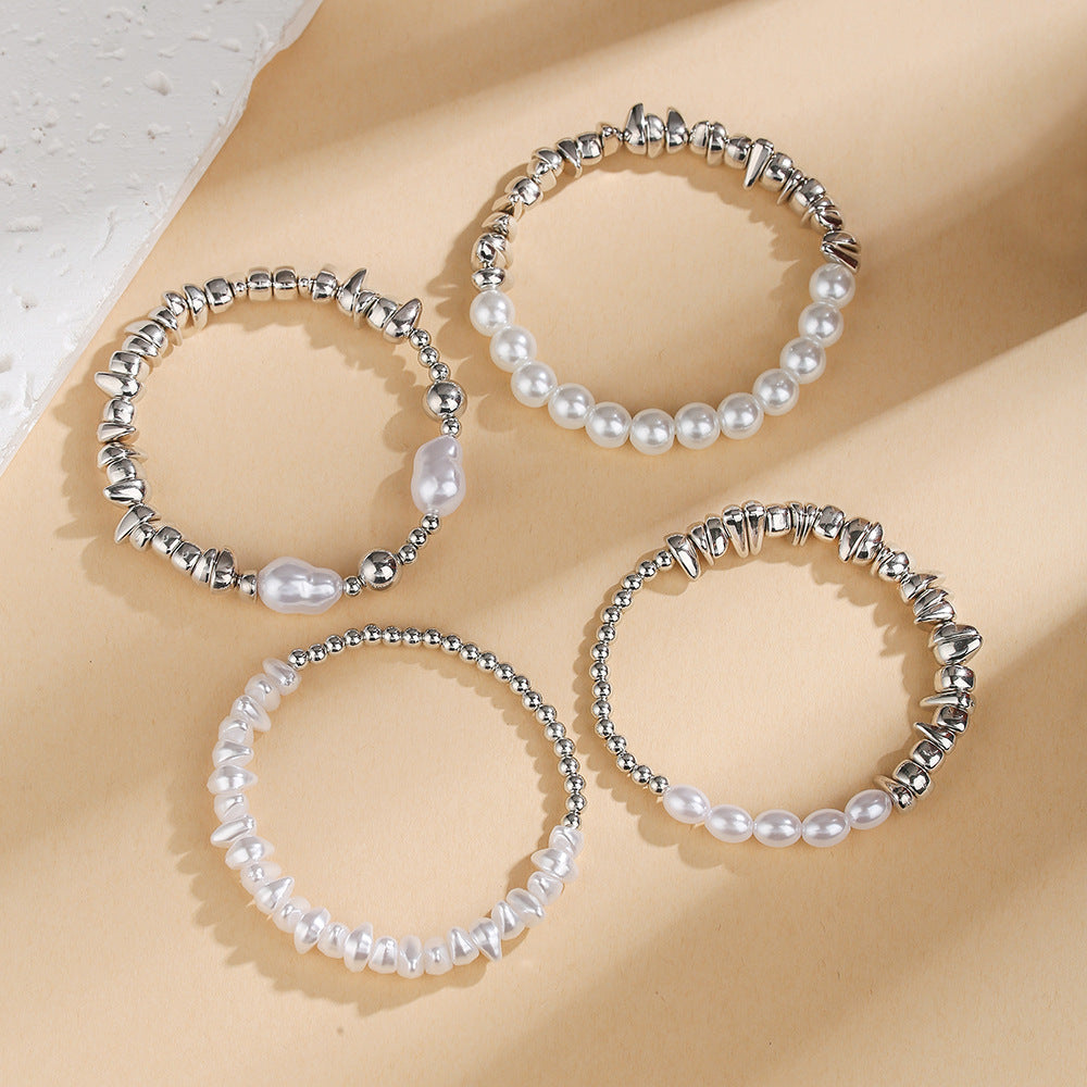 Irregular Geometric Baroque Imitation Pearl and Crystal Beaded Bracelet for Women