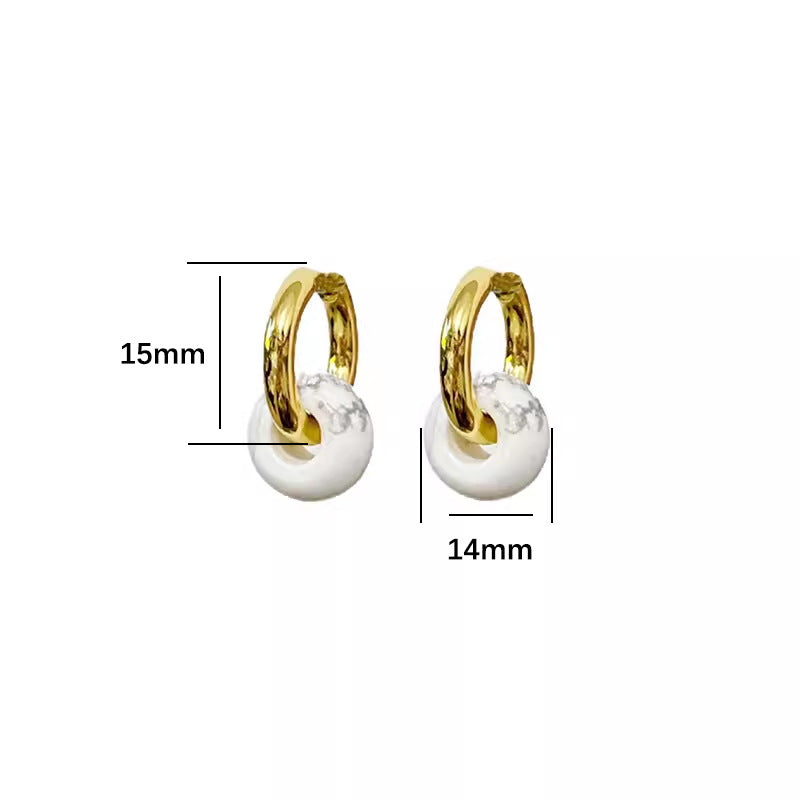 Pendientes minimalistas de acero inoxidable en forma de U con incrustaciones de ágata natural para hombre y mujer