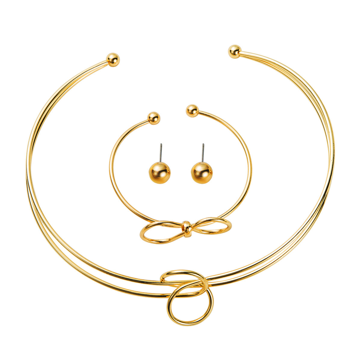 Set di collana girocollo da donna in metallo geometrico minimalista con finitura lucida