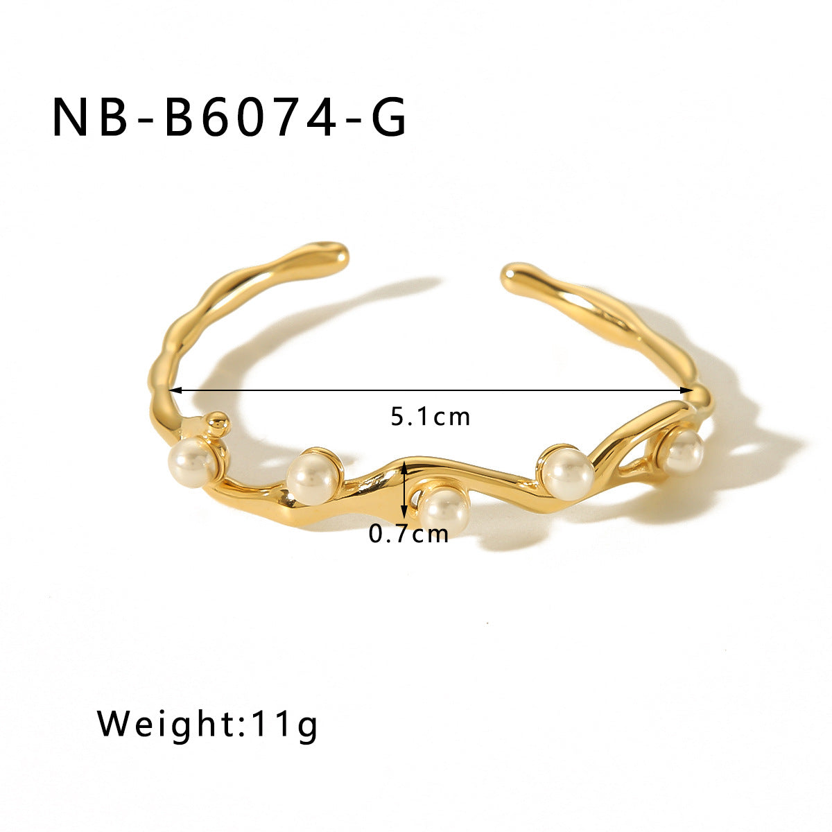 Minimalist Vintage-Inspired Irregular Stainless Steel Open Bangle Bracelet for Women with Pearl Accent