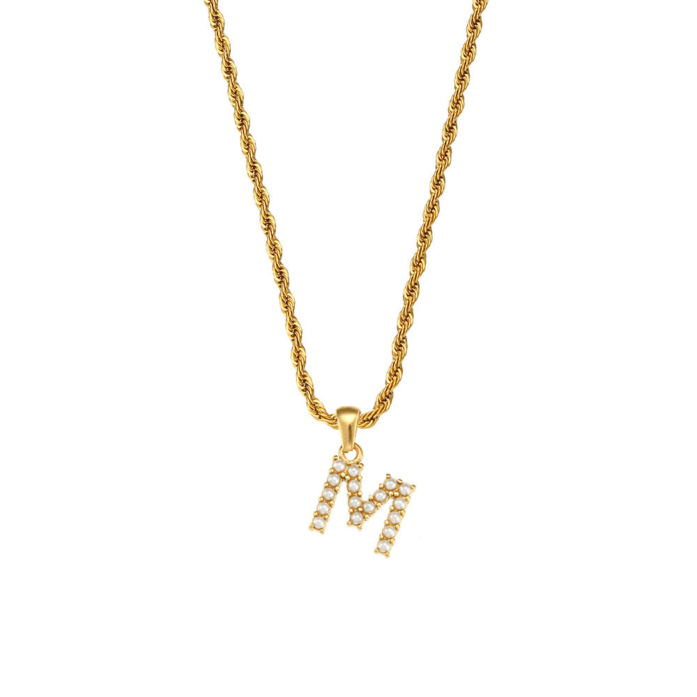 Fashionable Minimalist Letter Pendant Necklace for Women Stainless Steel Twisted Chain with 18K Gold Plating