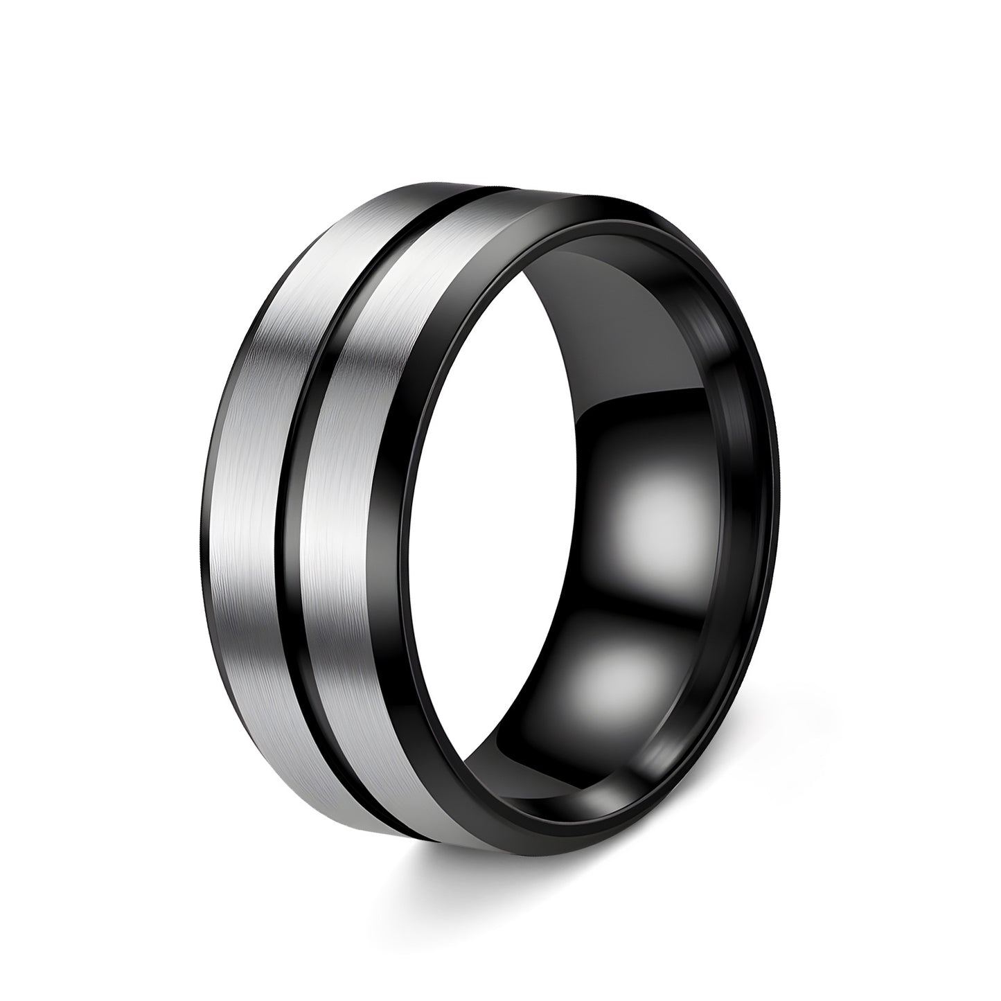 Anello geometrico in acciaio al titanio placcato unisex