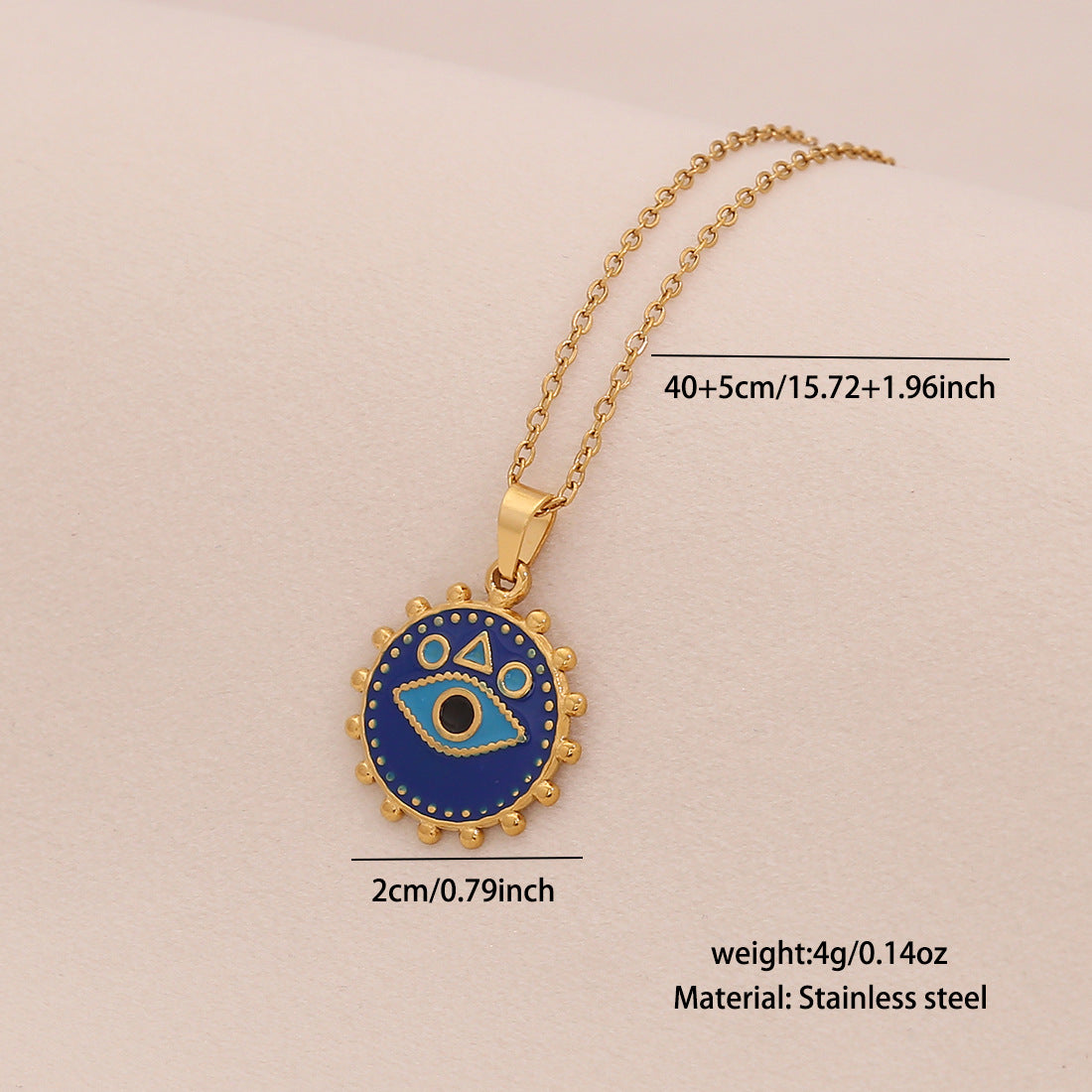 Collana con Ciondolo Occhio Geometrico da Donna con Finitura Smaltata in Acciaio Inossidabile e Acciaio al Titanio su Catena a O
