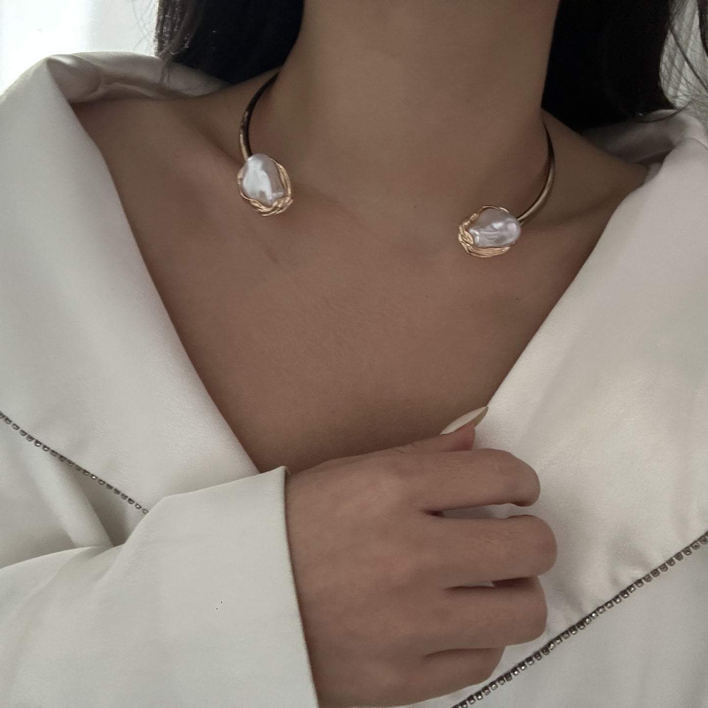 Vintage Bohemian Geometric Alloy and Imitation Pearl Plated Necklace for Women