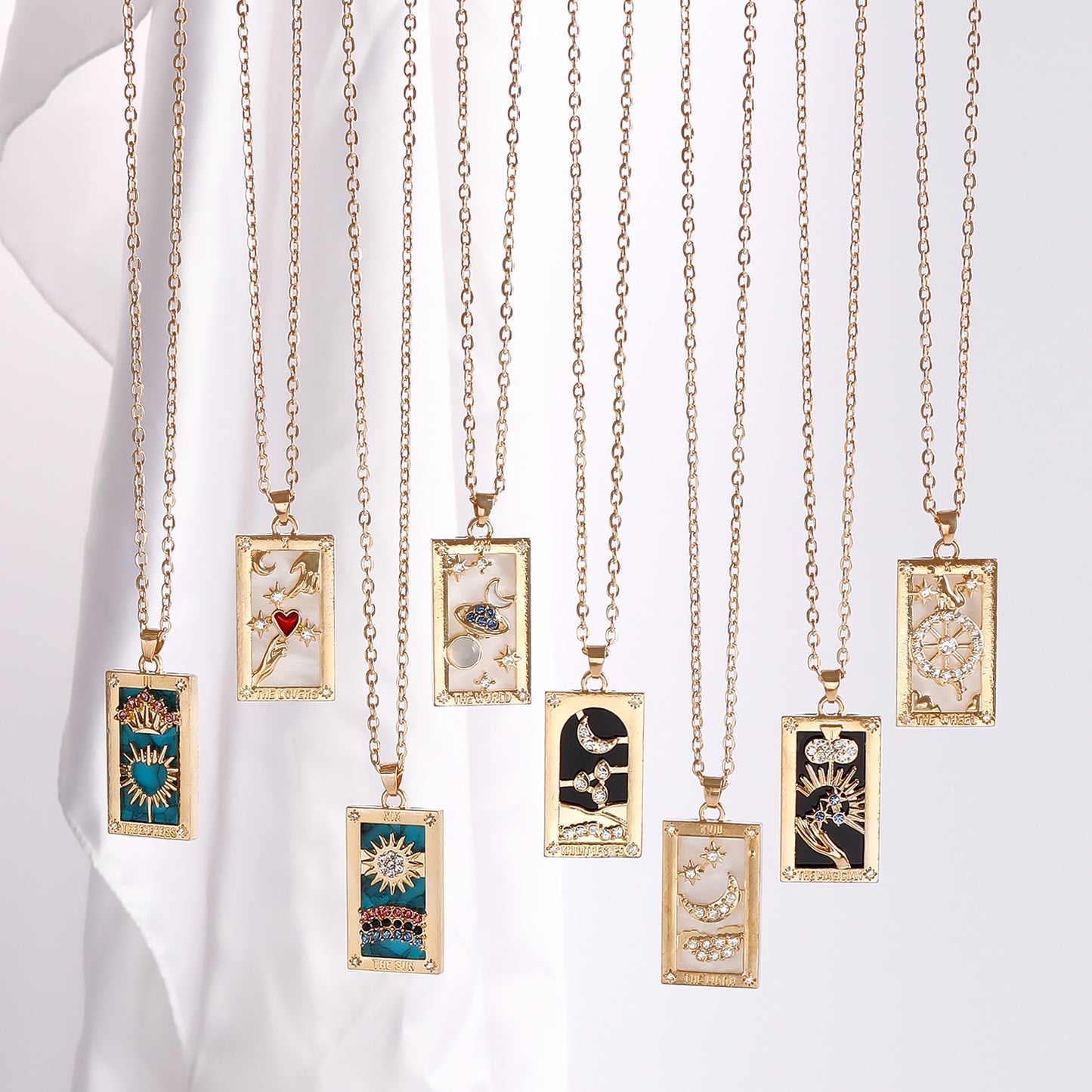 Minimalist Rectangular Tarot Pendant Necklace in Alloy with Plated Finish for Women