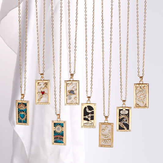 Collar con Colgante Rectangular Minimalista de Tarot de Aleación con Acabado Chapado para Mujer