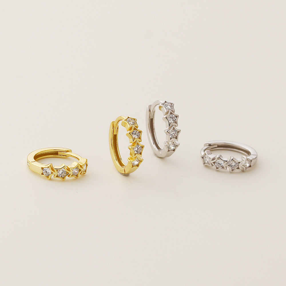 Pendientes de tuerca de plata de ley S925 con forma de estrella dulce y delicada con incrustaciones de diamantes de imitación para mujer