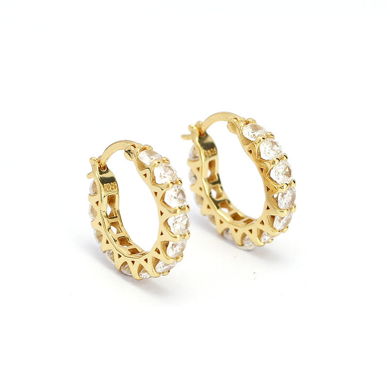 Minimalist Geometric Sterling Silver Hoop Earrings with Zirconia Inlay for Women