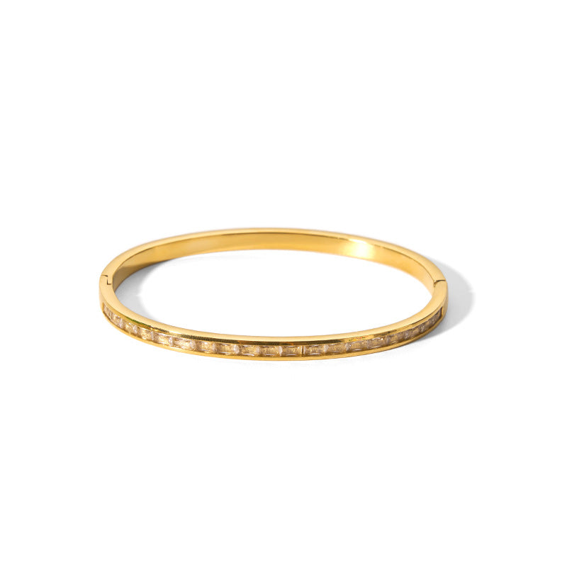 Vintage Ins Style 18K Gold Plated Geometric Ring Stainless Steel Rhinestone Bracelet for Women