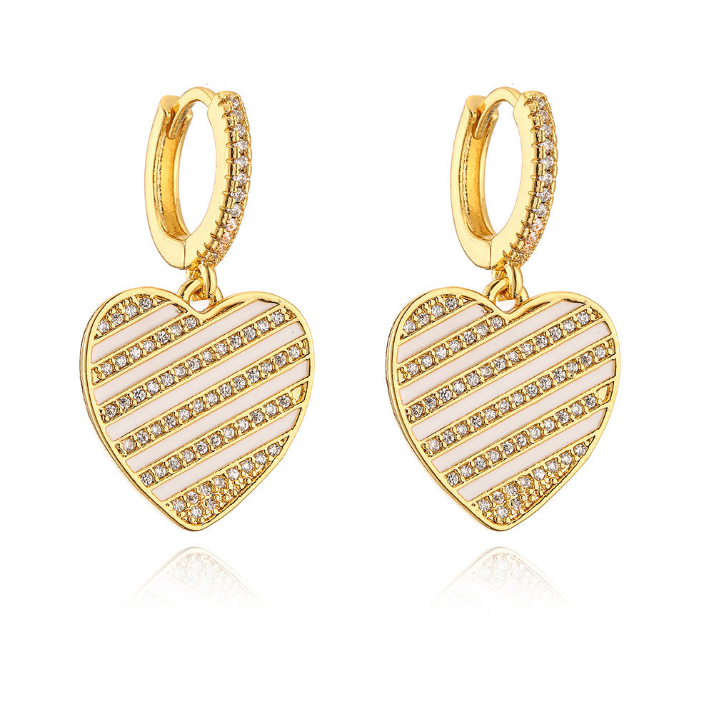 Orecchini a Cuore Minimalisti in Rame Placcati Oro 18K, con Finitura a Smalto e Zirconi Micro-Incastonati, da Donna
