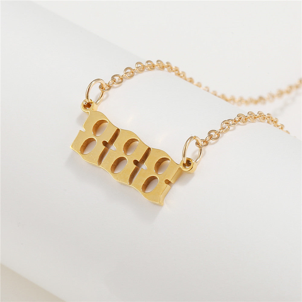 Number Stainless Steel Plated Alloy Pendant Box Chain Necklace
