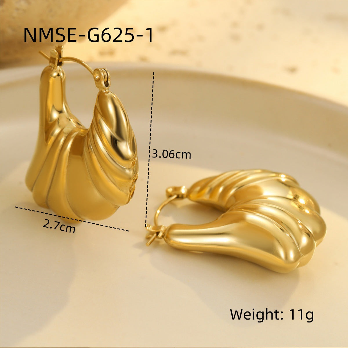 Pendientes de tuerca geométricos huecos de acero inoxidable vintage con acabado chapado para mujer