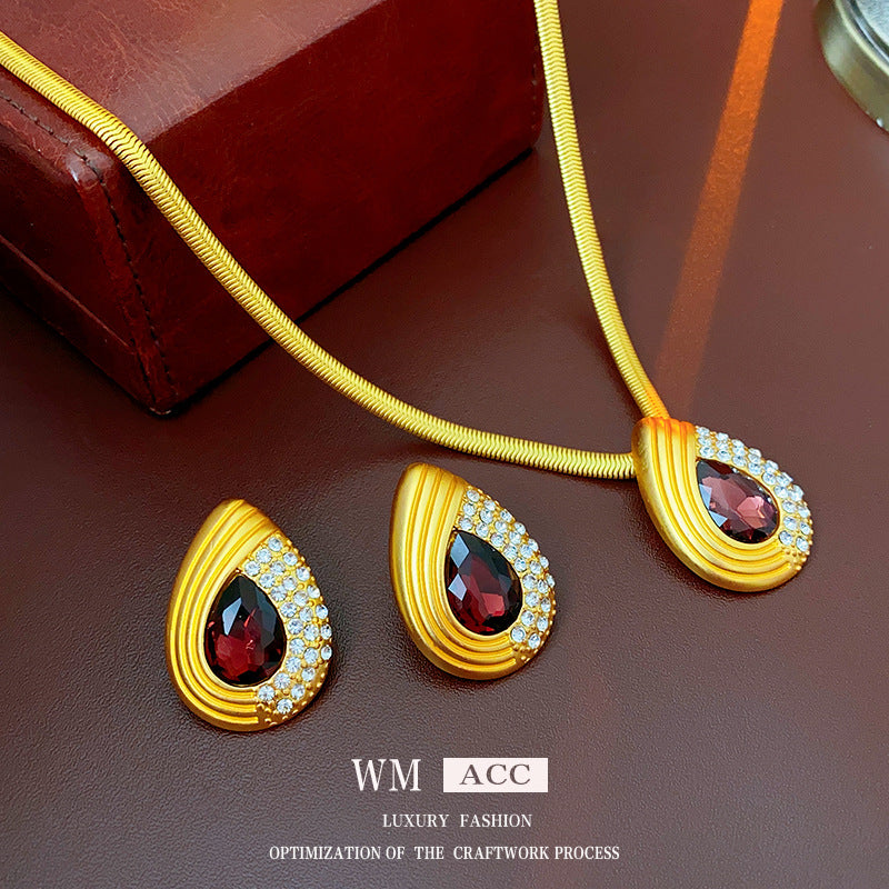 Pendientes de aleación con forma de gota geométrica de estilo vintage, incrustaciones de pedrería y baño de oro para mujer