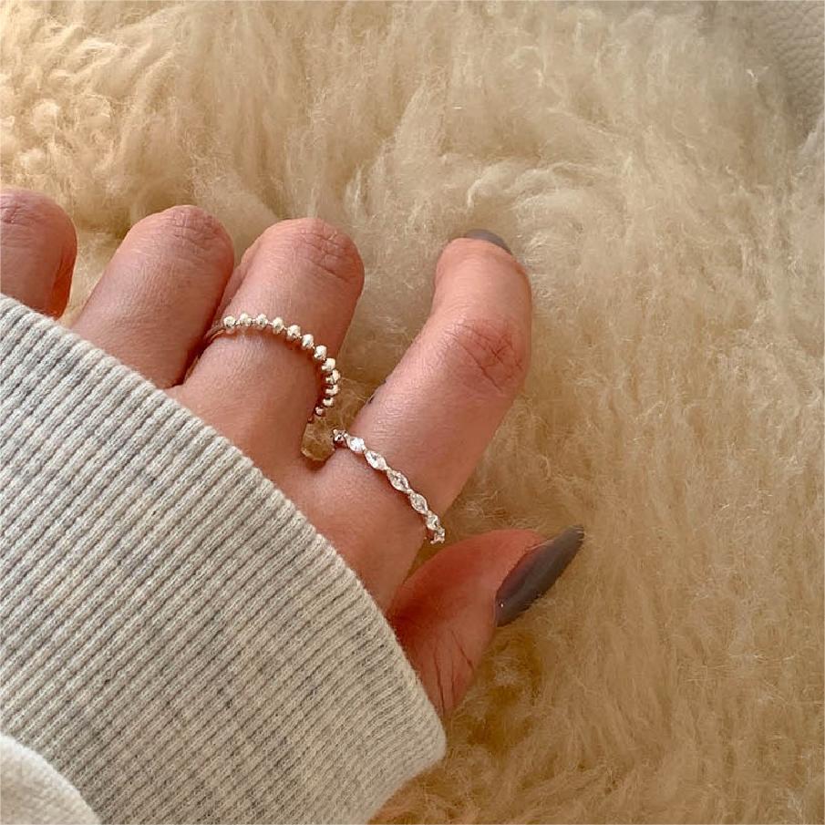 Anello geometrico con perline placcato argento sterling 925, delicato e minimalista, da donna