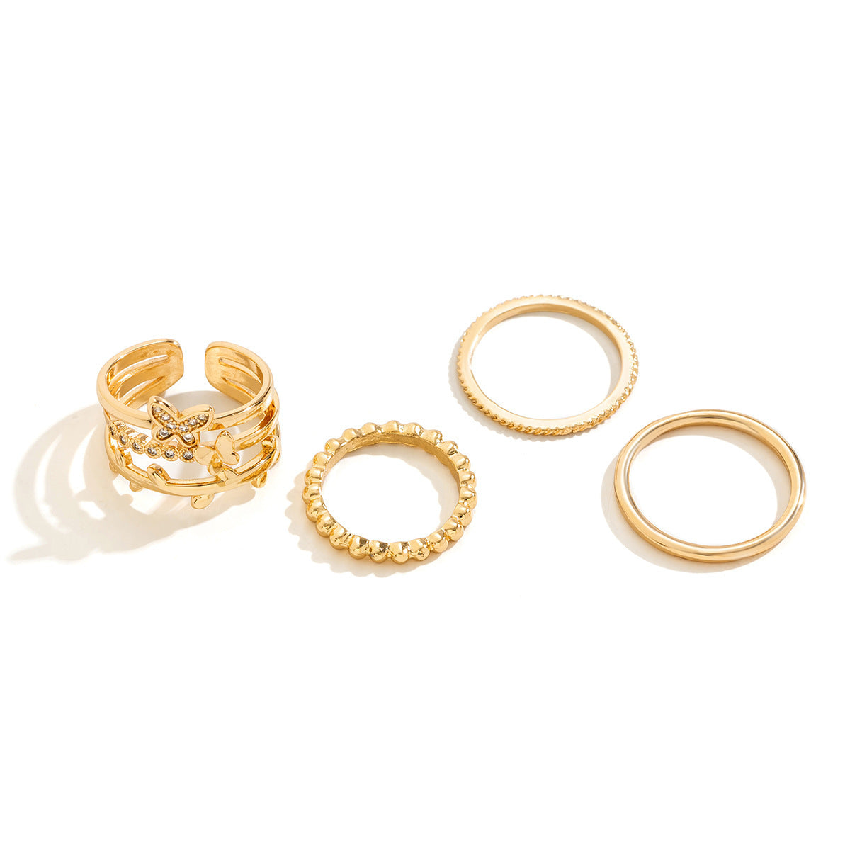 Minimalist Gold Plated Iron Star Moon Rhinestone Open Joint Ring Set for Women