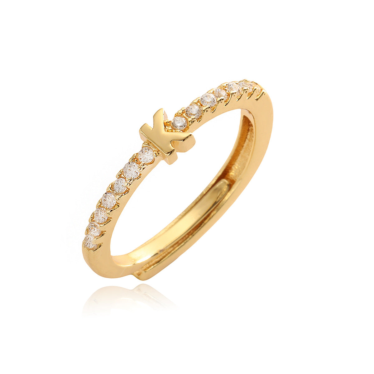 Anello in Rame Geometria Minimalista con Placcatura in Oro 18K e Zirconia Cubica, Design Regolabile a Lettera per Donna