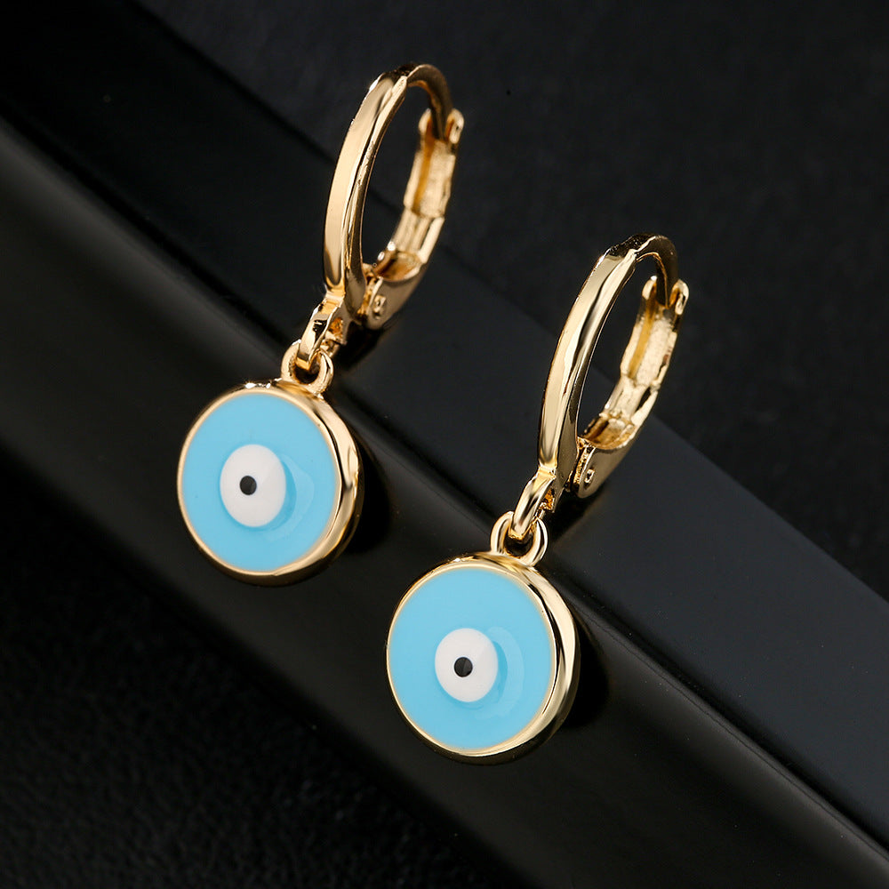 Vintage Geometric Eye Drop Earrings 18K Gold Plated Copper Colorful Enamel Micro-Paved Fashion Jewelry for Women