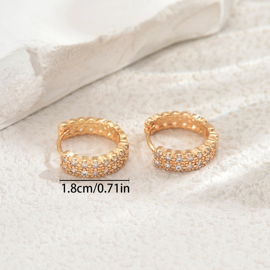 Geometric Copper Stud Earrings with Zircon Inlay for Women and Men, Minimalist Fashion Jewelry with Circular and Ring Patterns