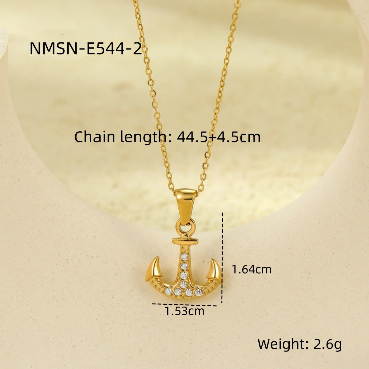 Vintage Nautical Anchor Pendant Necklace in Stainless Steel with Rhinestone Inlay for Women