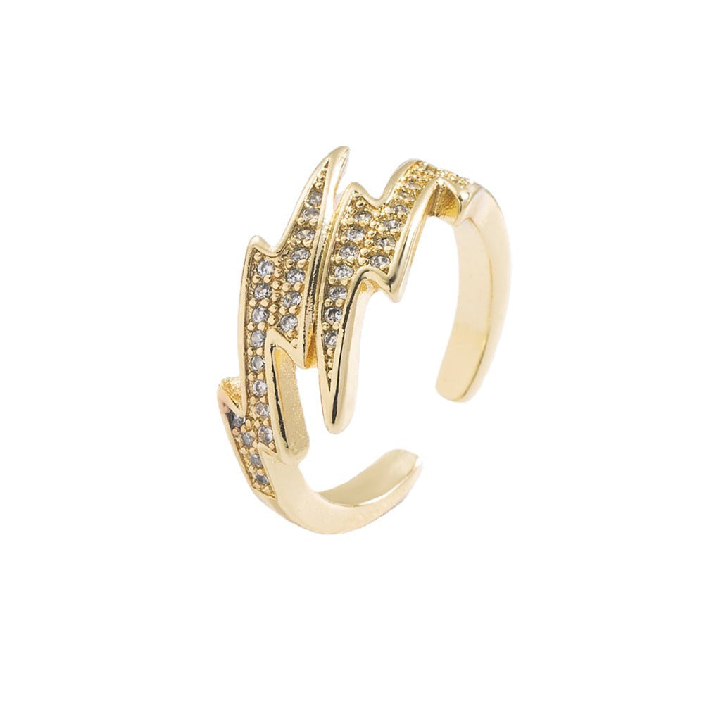 Anello in Rame dalla Forma Geometrica Irregolare con Placcatura in Oro 18K e Zirconi Micro-Incastonati per Donna