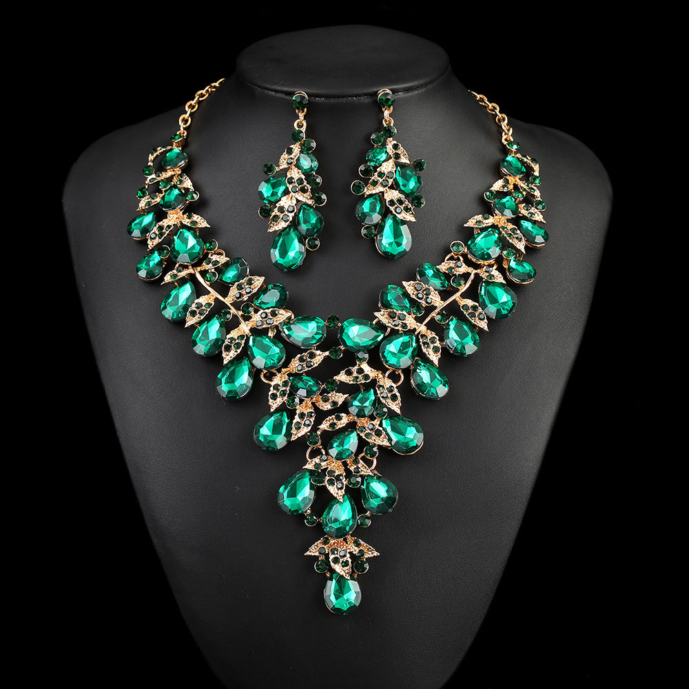 Vintage Floral Alloy Pendant Necklace Set with O-Chain, Rhinestone-Inlaid Leaf and Lotus Pod Motifs for Women