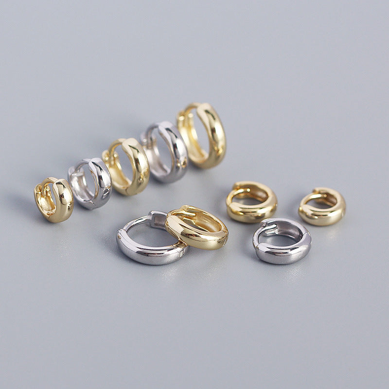 Minimalist Geometric Shiny Silver Hoop Earrings in 925 Sterling Silver with Plated Finish