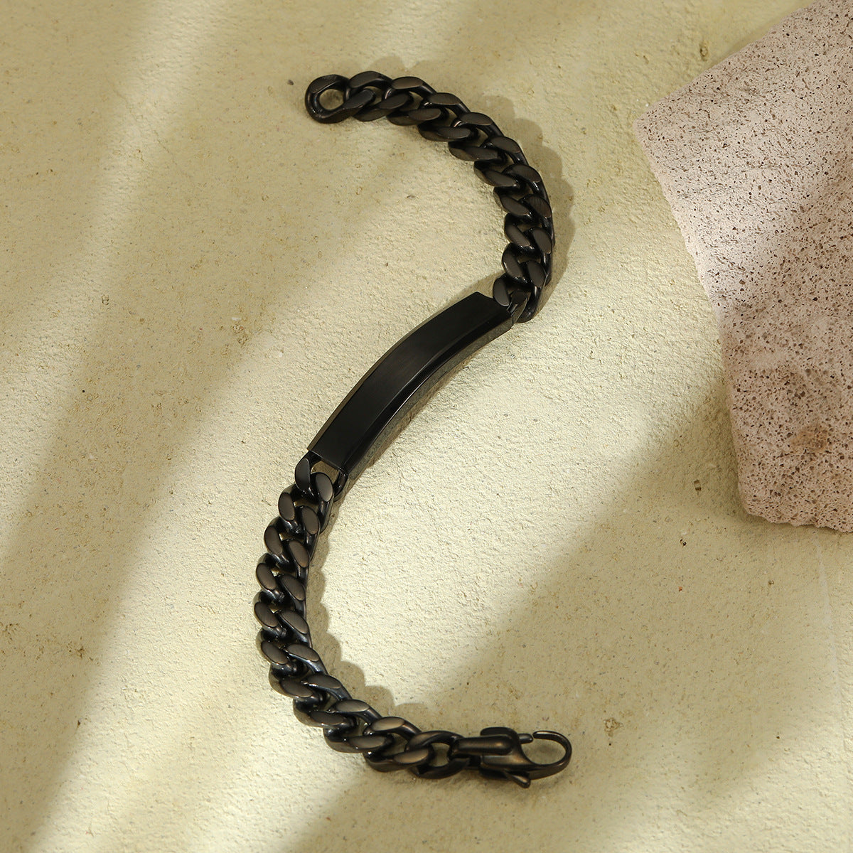 Pulsera de barra con dije DIY grabada con láser, geométrica, de acero de titanio chapado en oro de 18 quilates PVD para unisex