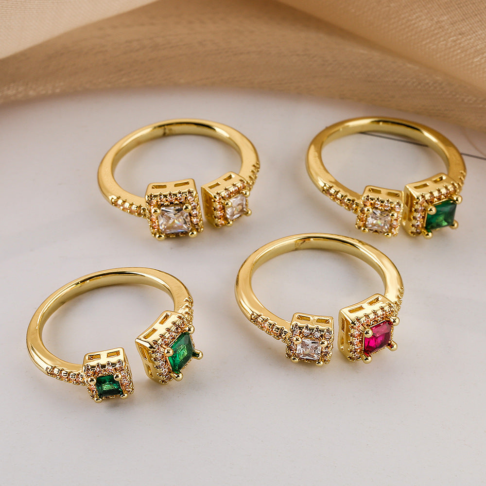 Anello a fascia aperta geometrico minimalista da donna in rame con accenti di zirconi micro-pavé
