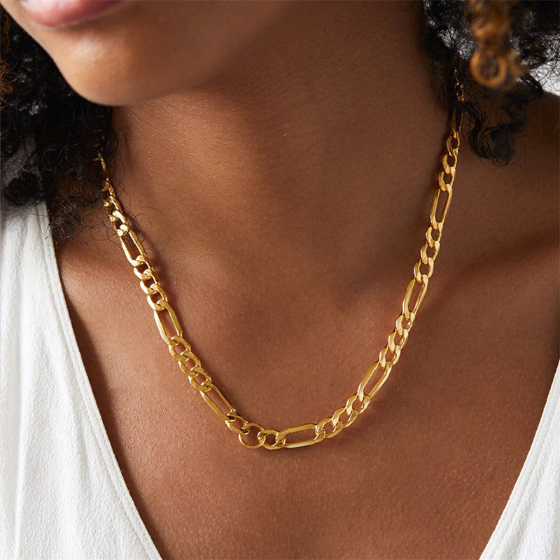 Geometric Stainless Steel PVD Figaro Chain Necklace