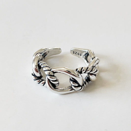Anillo Trenzado Geométrico de Plata Esterlina 925 Minimalista Vintage