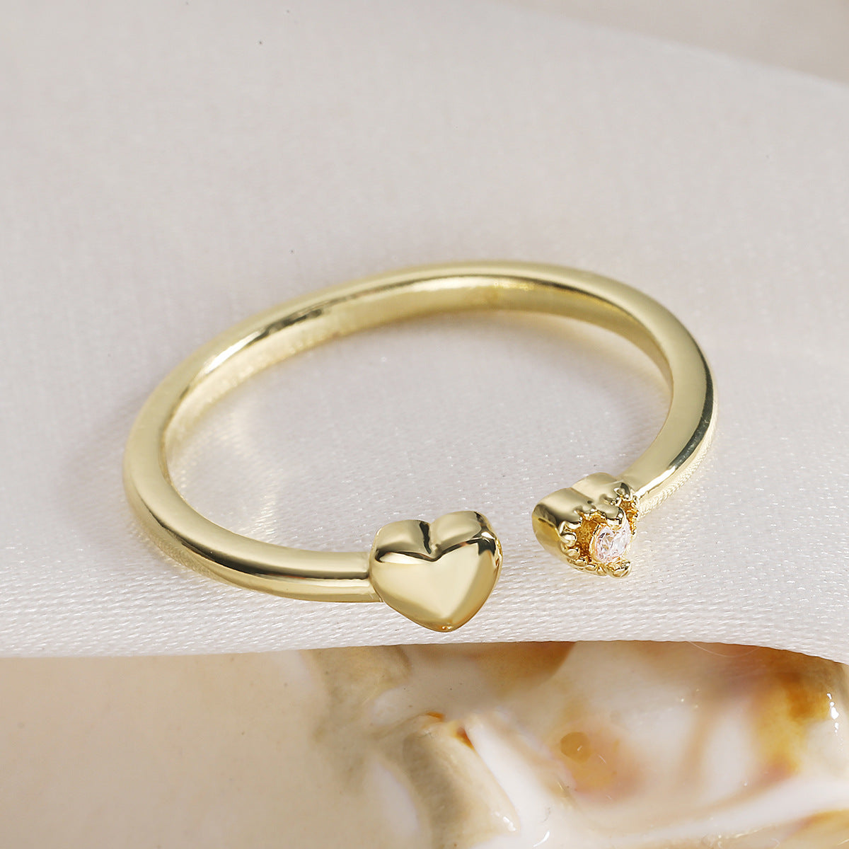 Minimalist 18K Gold Plated Brass Heart Geometric Ring with Cubic Zirconia for Women
