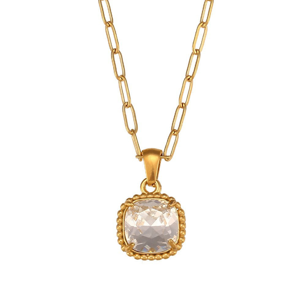 Collar Minimalista Retro Geométrico para Mujer de Acero Inoxidable con Baño de Oro de 18K y Circonitas de Colores Microincrustadas
