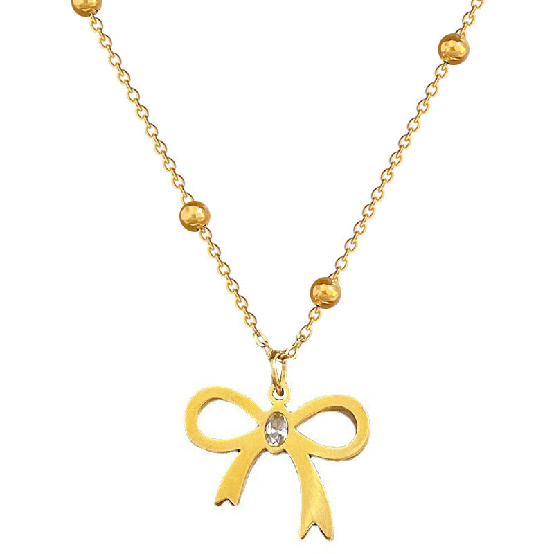 Butterfly Minimalist Plated Titanium Steel Collar Chain Necklace with Rhinestone Floral Accents