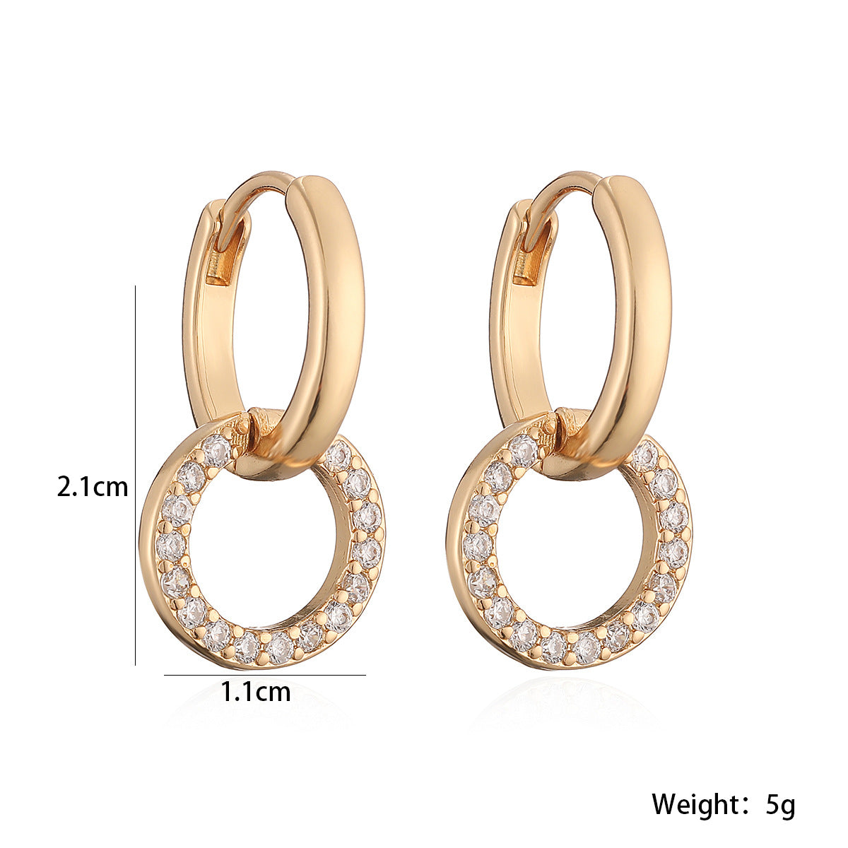 Fashion Minimalist Geometric Brass Gold Plated Cubic Zirconia Earrings for Women