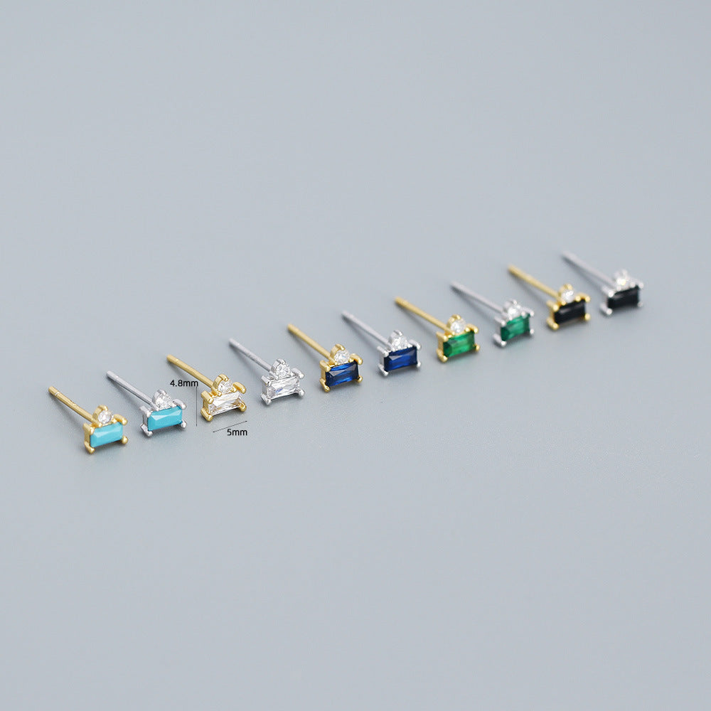 Minimalist 925 Sterling Silver Square Cubic Zirconia Stud Earrings for Women