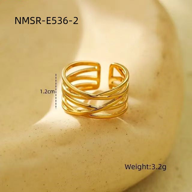 Anello Aperto Geometrico Minimalista da Donna in Acciaio Inossidabile, Placcato Oro 18K, Ipoallergenico e Resistente allo Sbiadimento