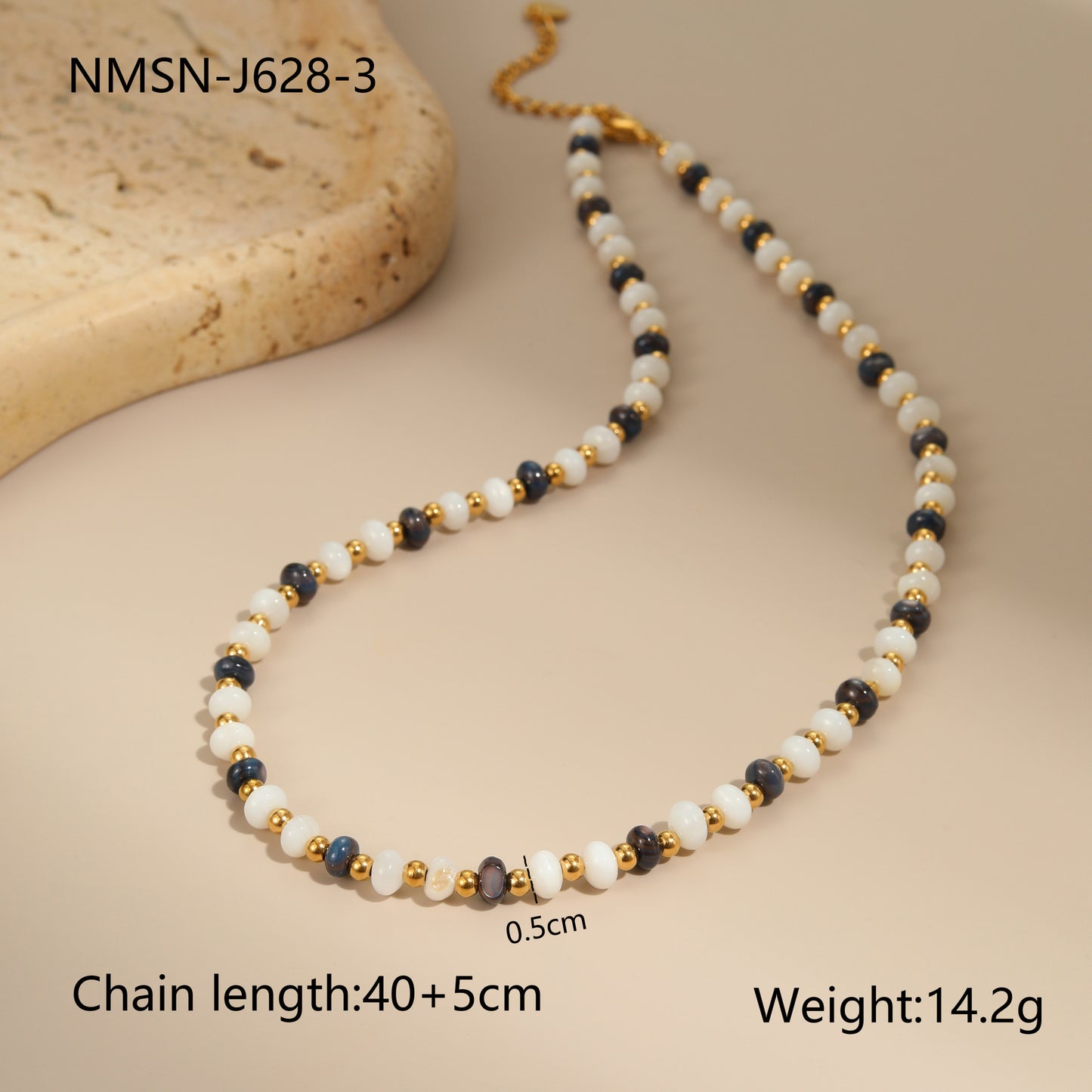 Collar bohemio de perlas de agua dulce y piedras naturales geométricas con cuentas en acero inoxidable con acabado chapado para mujer