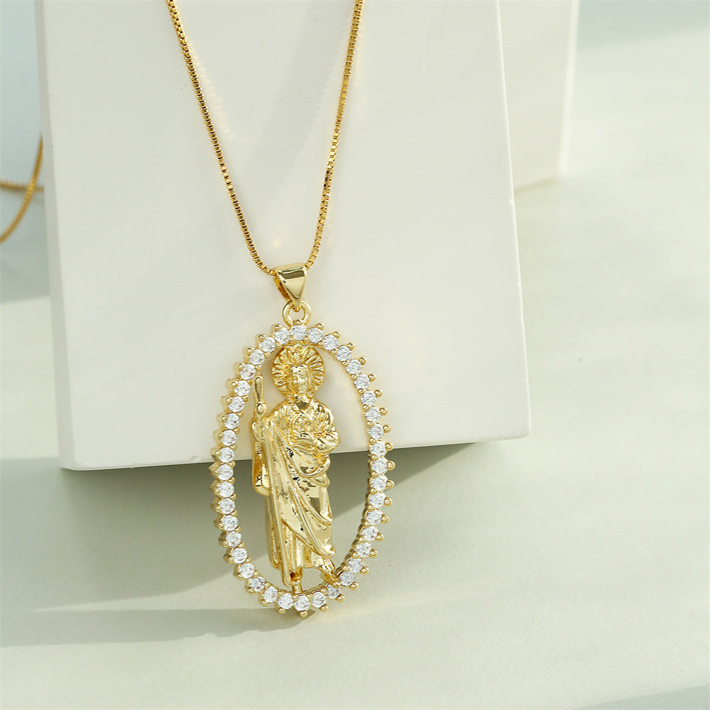 Collana con ciondolo geometrico ispirato allo stile sacerdotale da donna in rame con placcatura in oro 18K e intarsio di zirconi