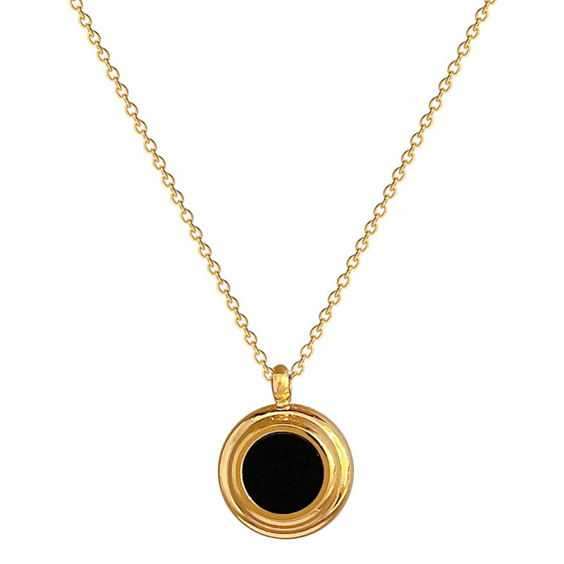 Minimalist Titanium Steel Double-Sided Abalone Shell Pendant Necklace for Women Gold-Plated Clavicle Chain Fashion Accessory